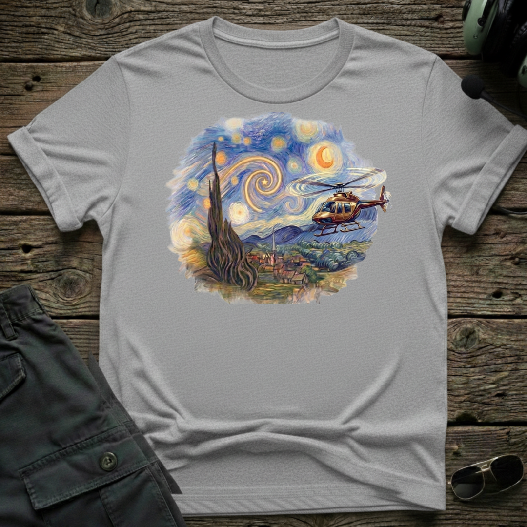 Starry Copter lifestyle shot - Gildan 64000 ring-spun cotton aviation shirt
