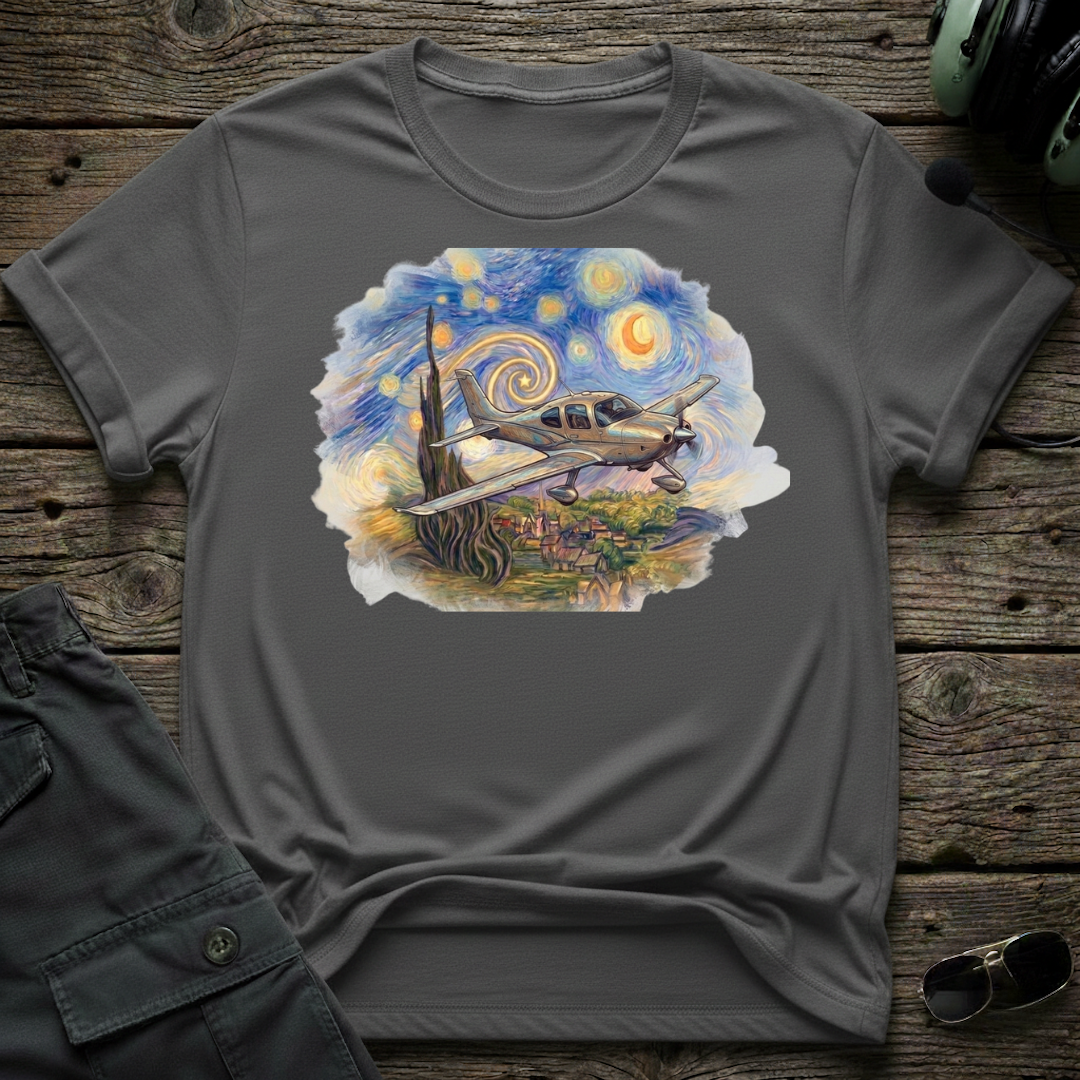 Starry Cirrus front view - premium aviation tee for pilots