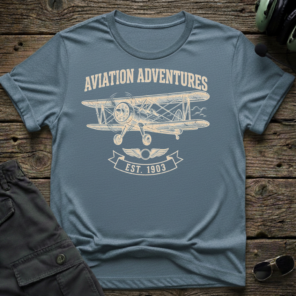 Aviation Adventure lifestyle shot - Gildan 64000 ring-spun cotton aviation shirt