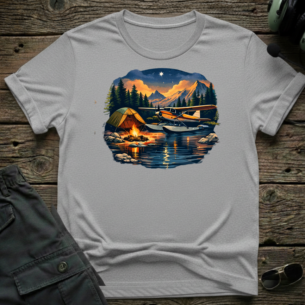 Bush Camping lifestyle shot - Gildan 64000 ring-spun cotton aviation shirt