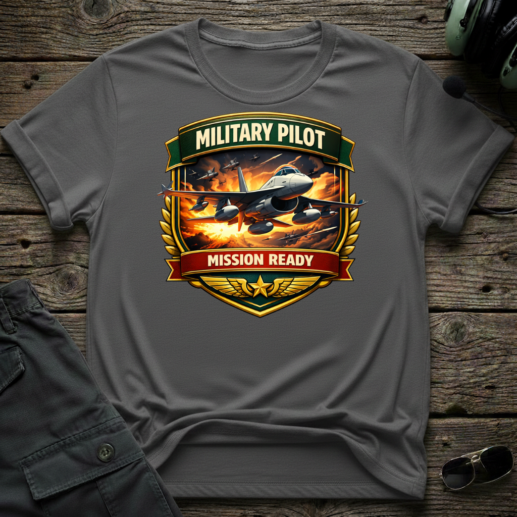 Mission Ready front view - premium aviation tee for pilots