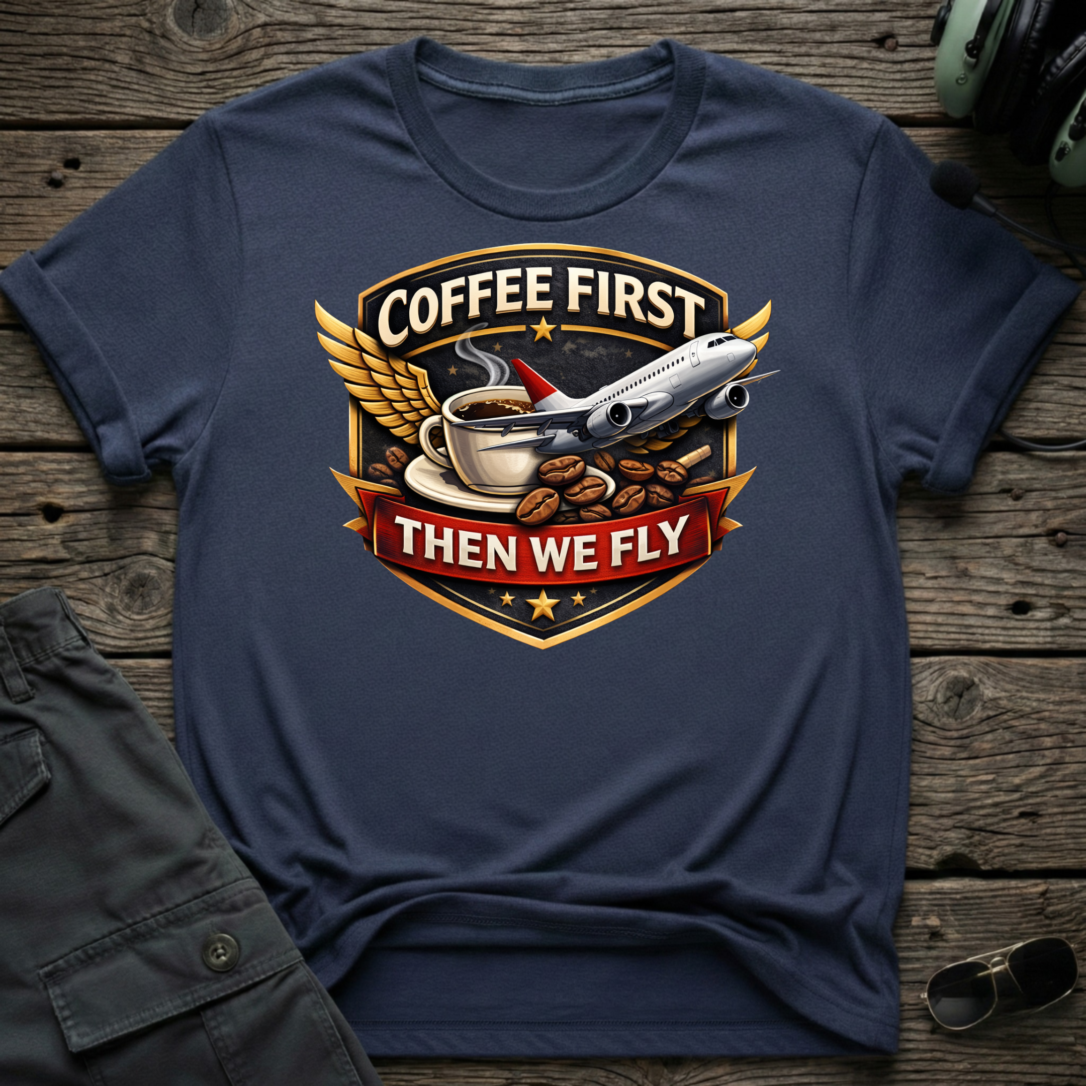 Coffee First lifestyle shot - Gildan 64000 ring-spun cotton aviation shirt