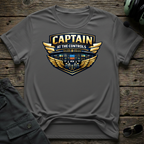 Capt at Controls front view - premium aviation tee for pilots
