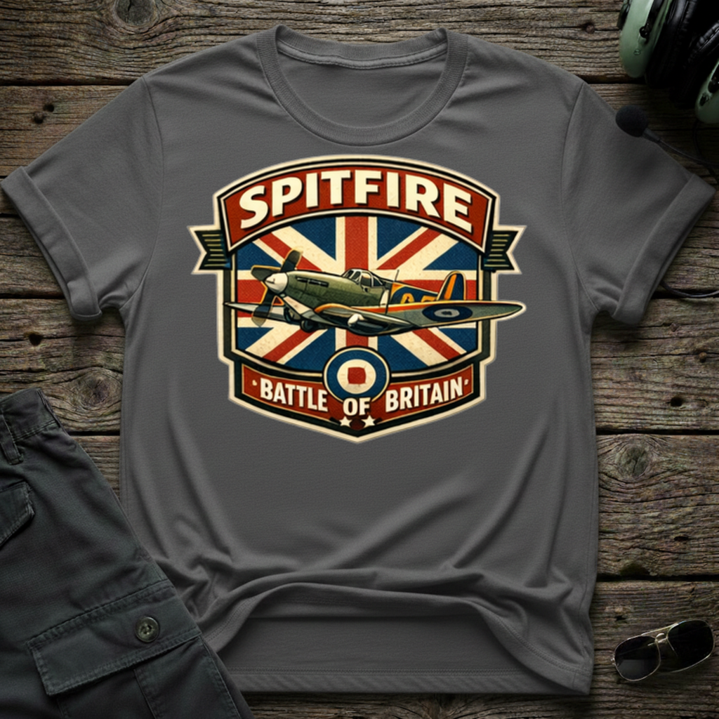 Spitfire BOB front view - premium aviation tee for pilots