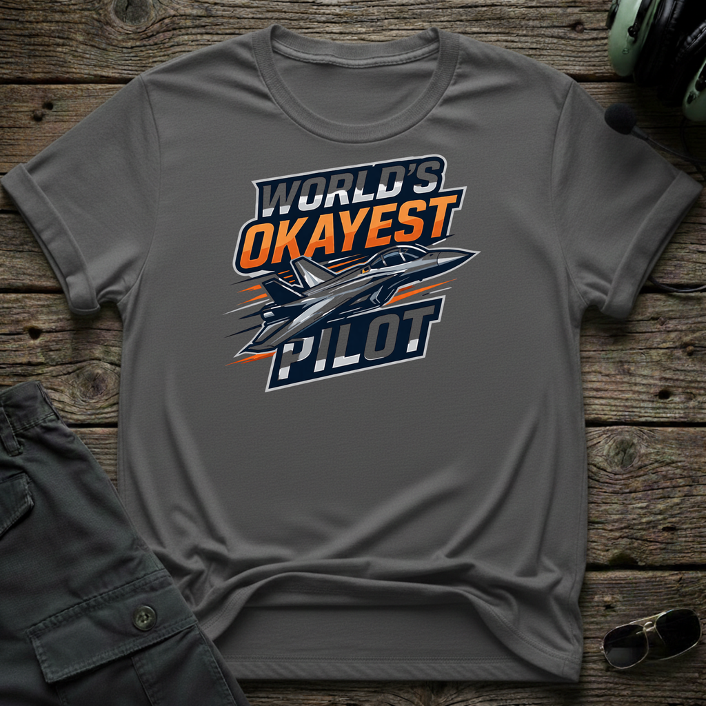 Worlds Okayest Pilot front view - premium aviation tee for pilots