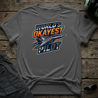 Worlds Okayest Pilot front view - premium aviation tee for pilots
