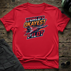 Worlds Okayest Pilot lifestyle shot - Gildan 64000 ring-spun cotton aviation shirt