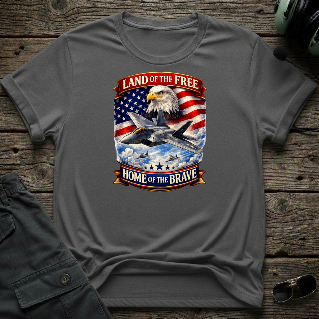 F22 LOF front view - premium aviation tee for pilots