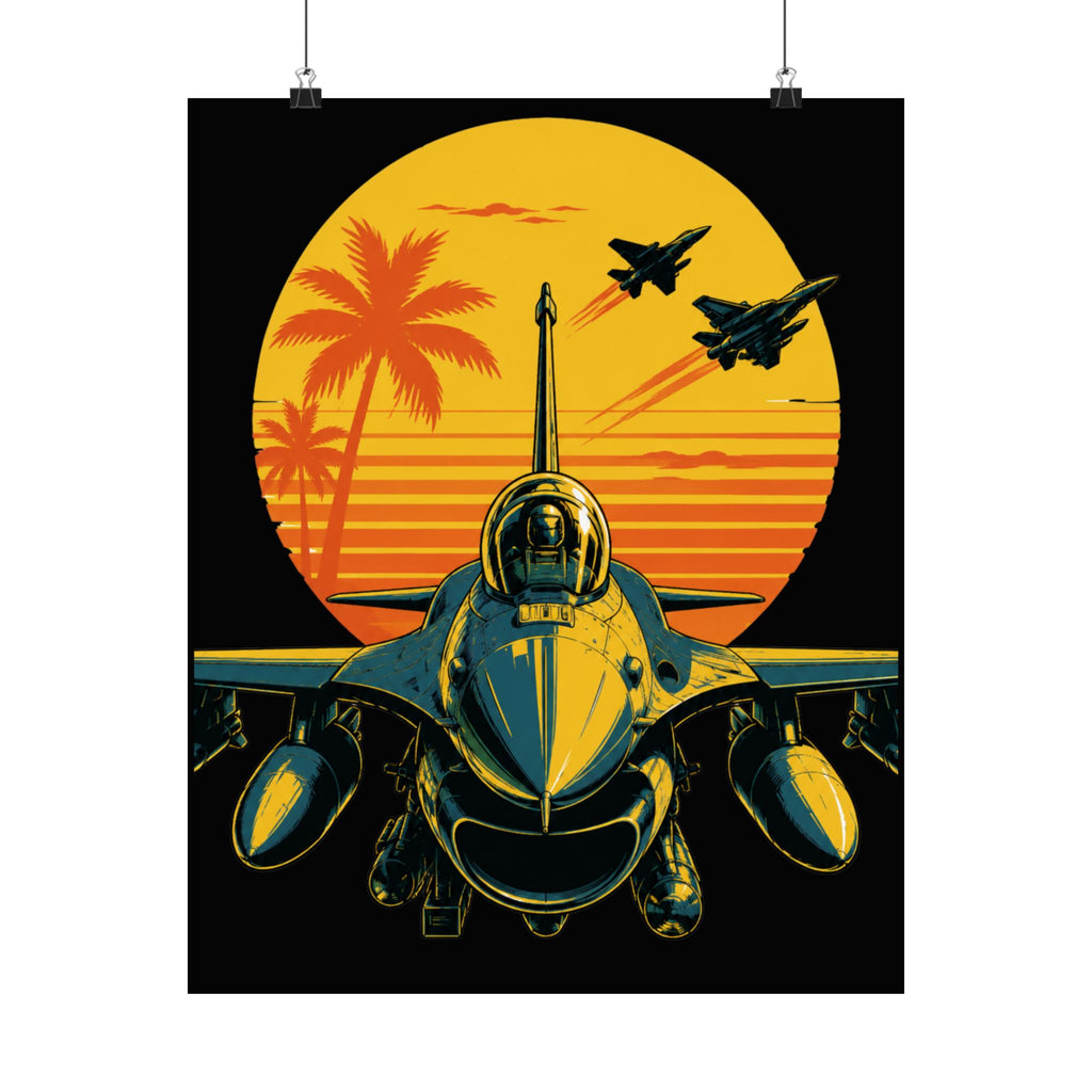 Fighter Jet Sunset Poster — Retro Wall Art (Matte Vertical Poster)