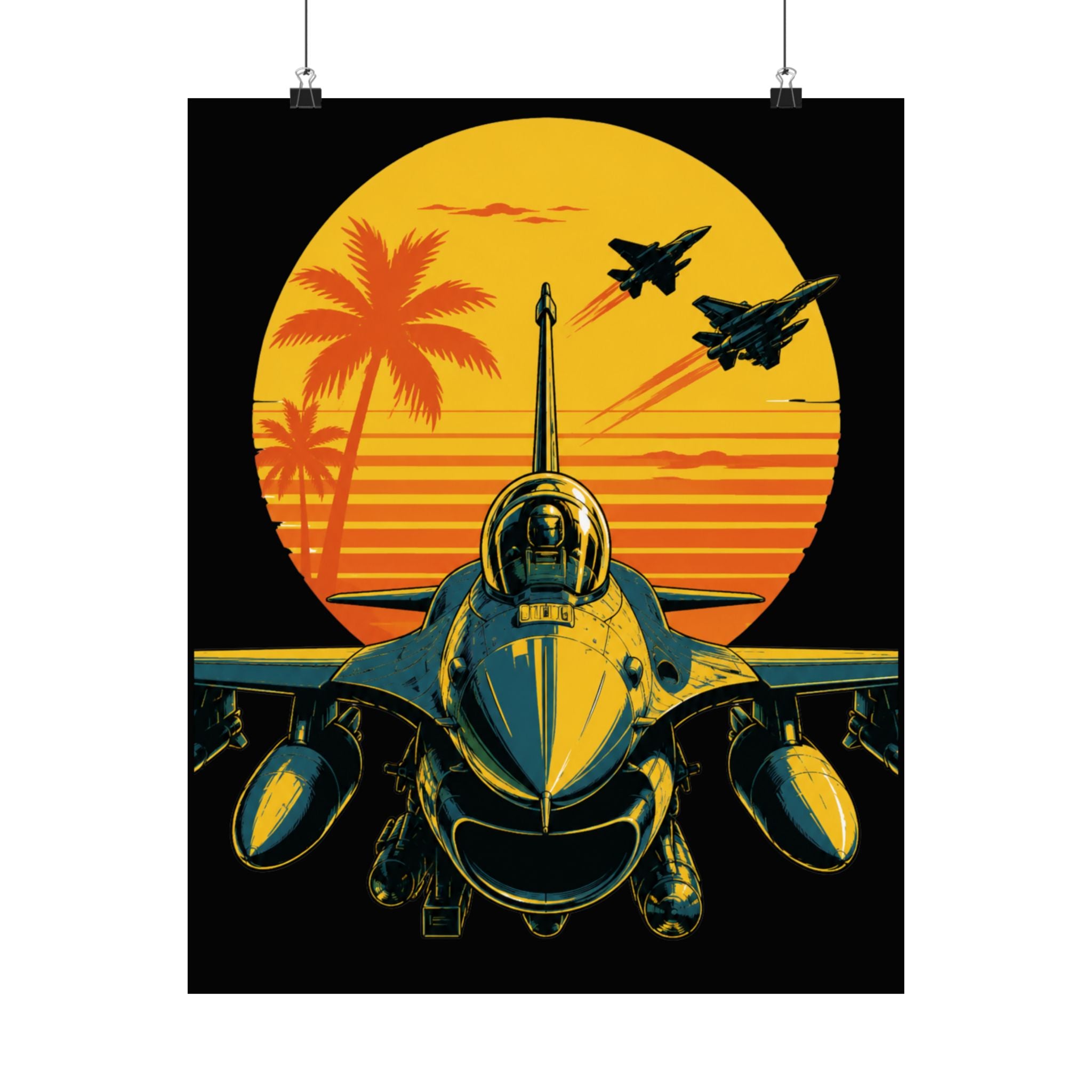 Fighter Jet Sunset Poster — Retro Wall Art (Matte Vertical Poster)