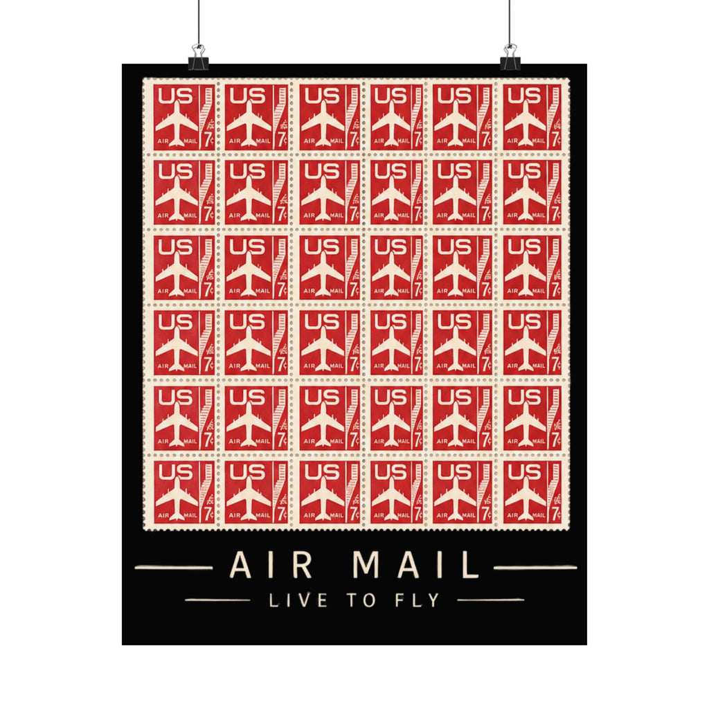 Air Mail Poster — "Live to Fly" Vintage Stamp Travel Print