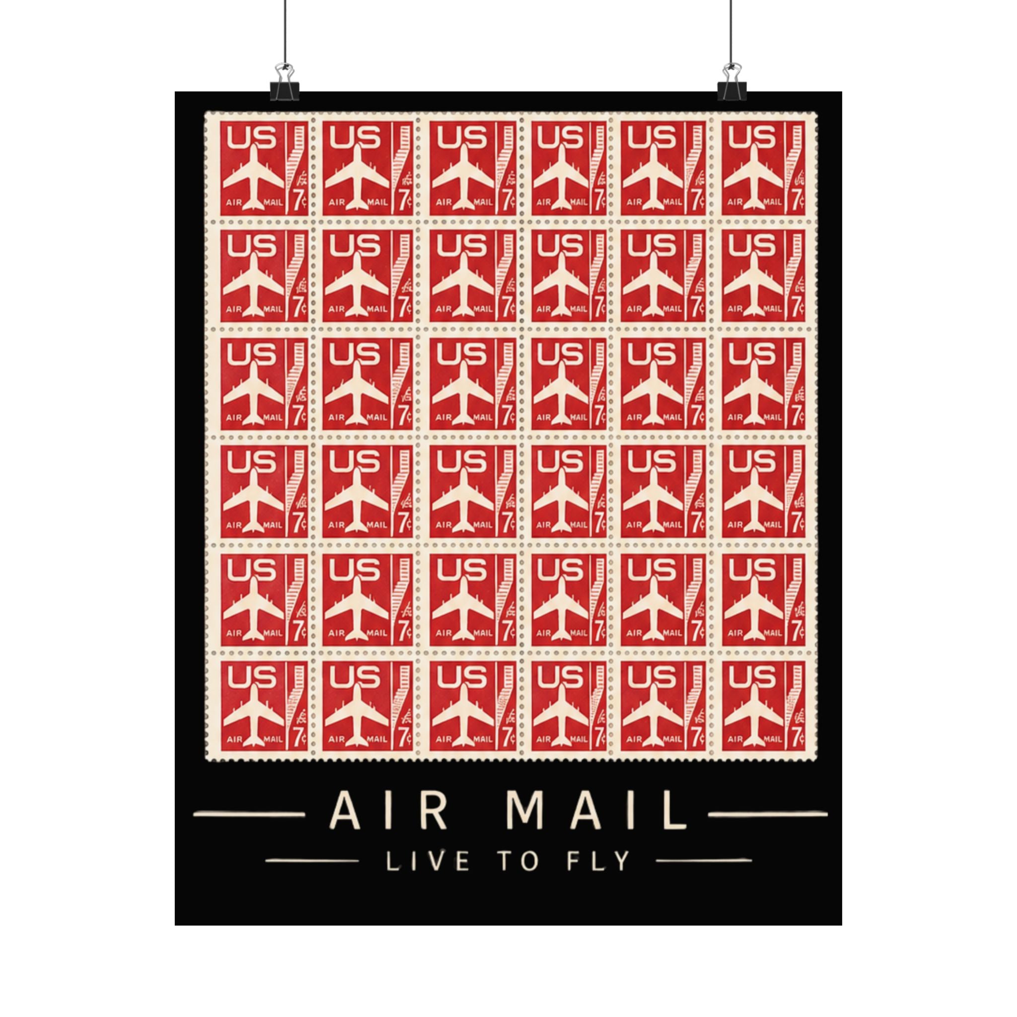 Air Mail Poster — "Live to Fly" Vintage Stamp Travel Print