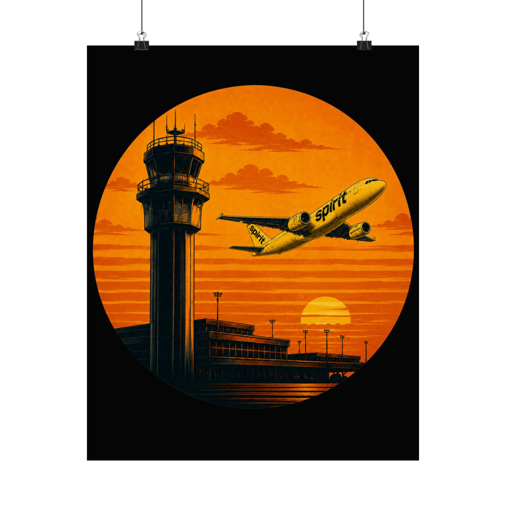 Spirit Airlines Sunset Poster — Plane Matte Vertical Print
