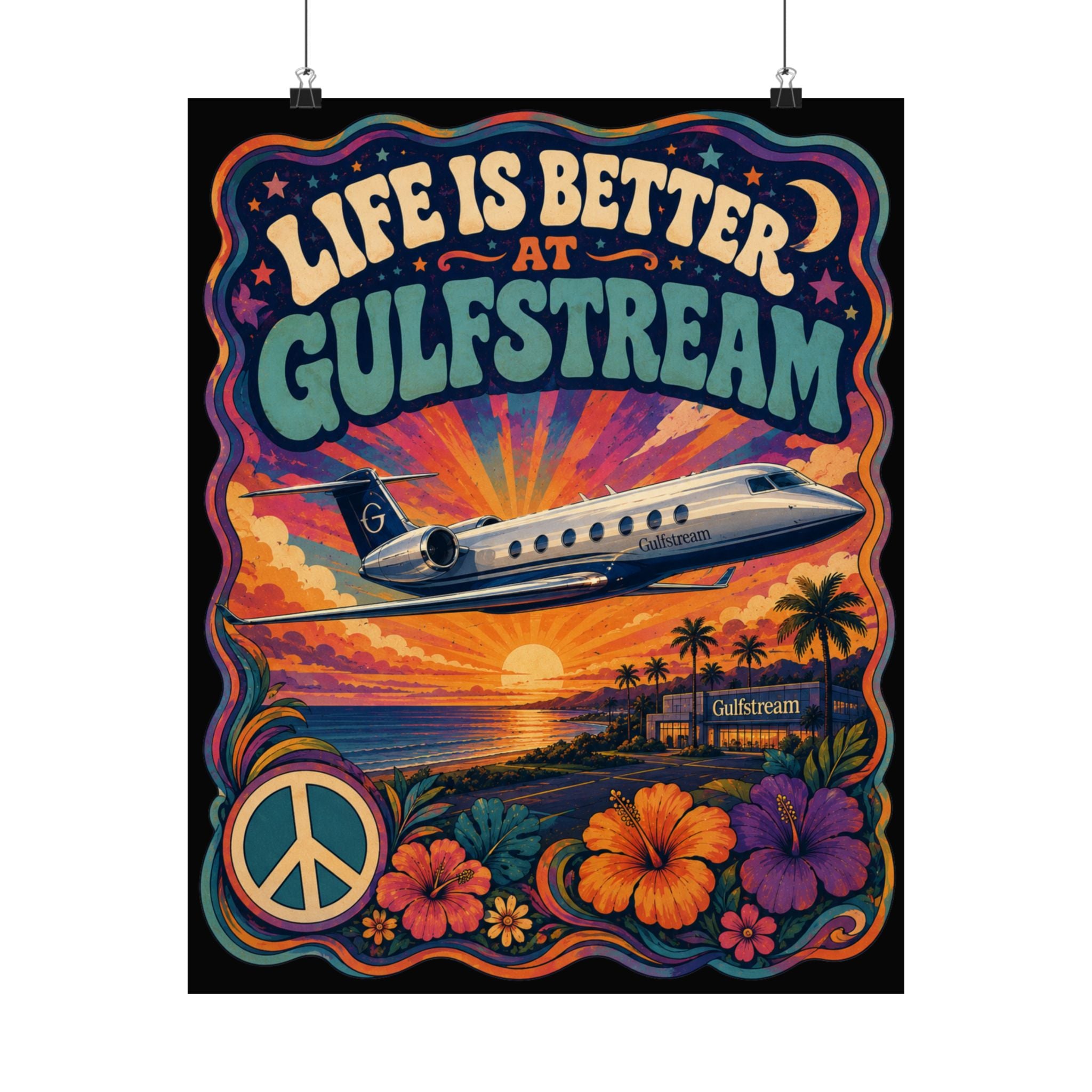 Life Is Better at Gulfstream Matte Poster — Retro Sunset Jet Travel Wall Art