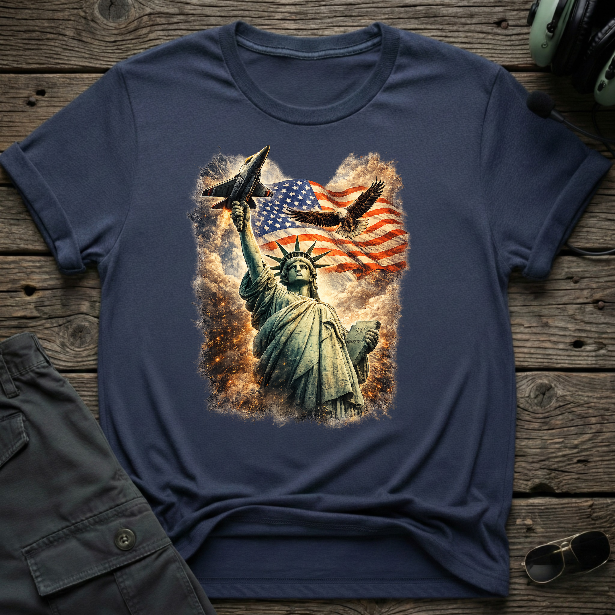 Statue of Liberty American Flag — aviation t-shirt