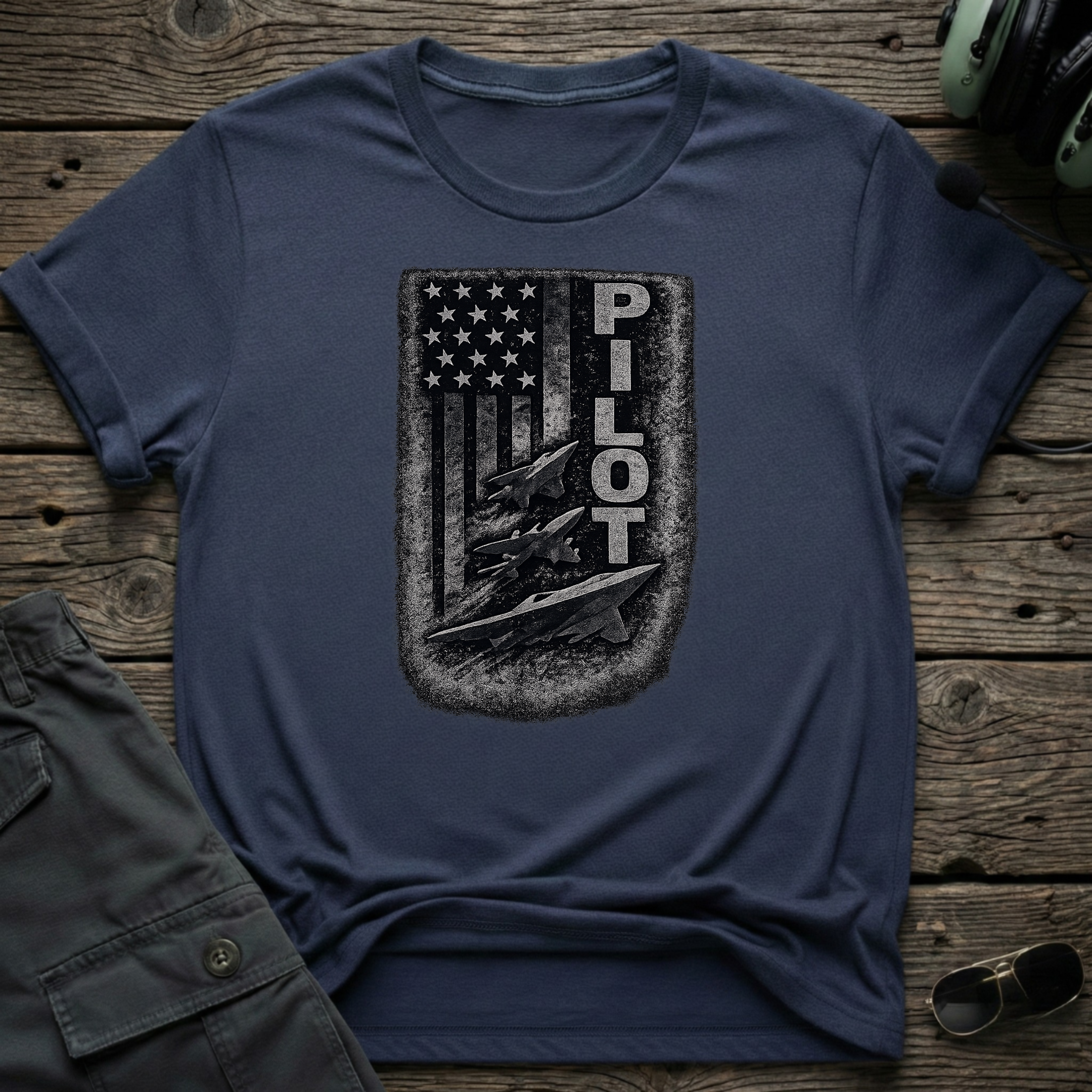 Pilot  Flag front view - premium aviation tee for pilots
