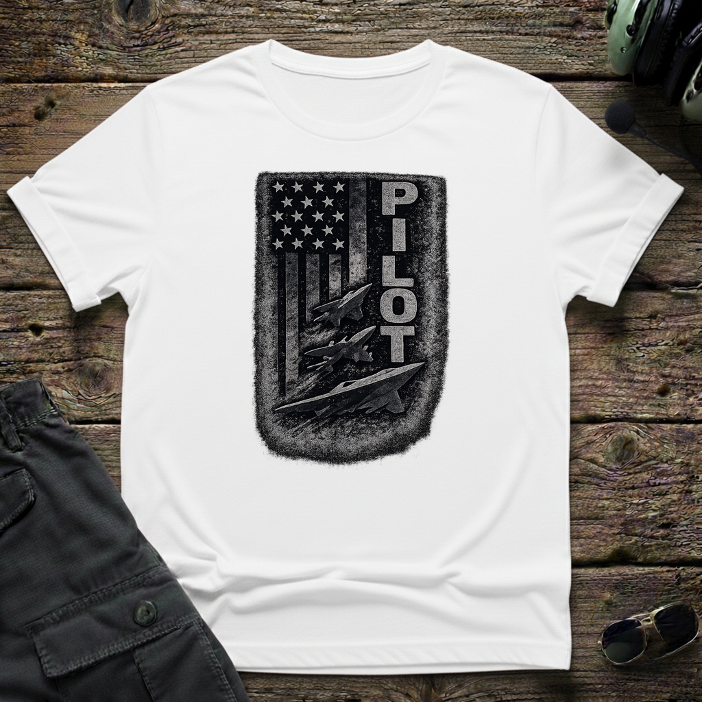 Pilot  Flag lifestyle shot - Gildan 64000 ring-spun cotton aviation shirt