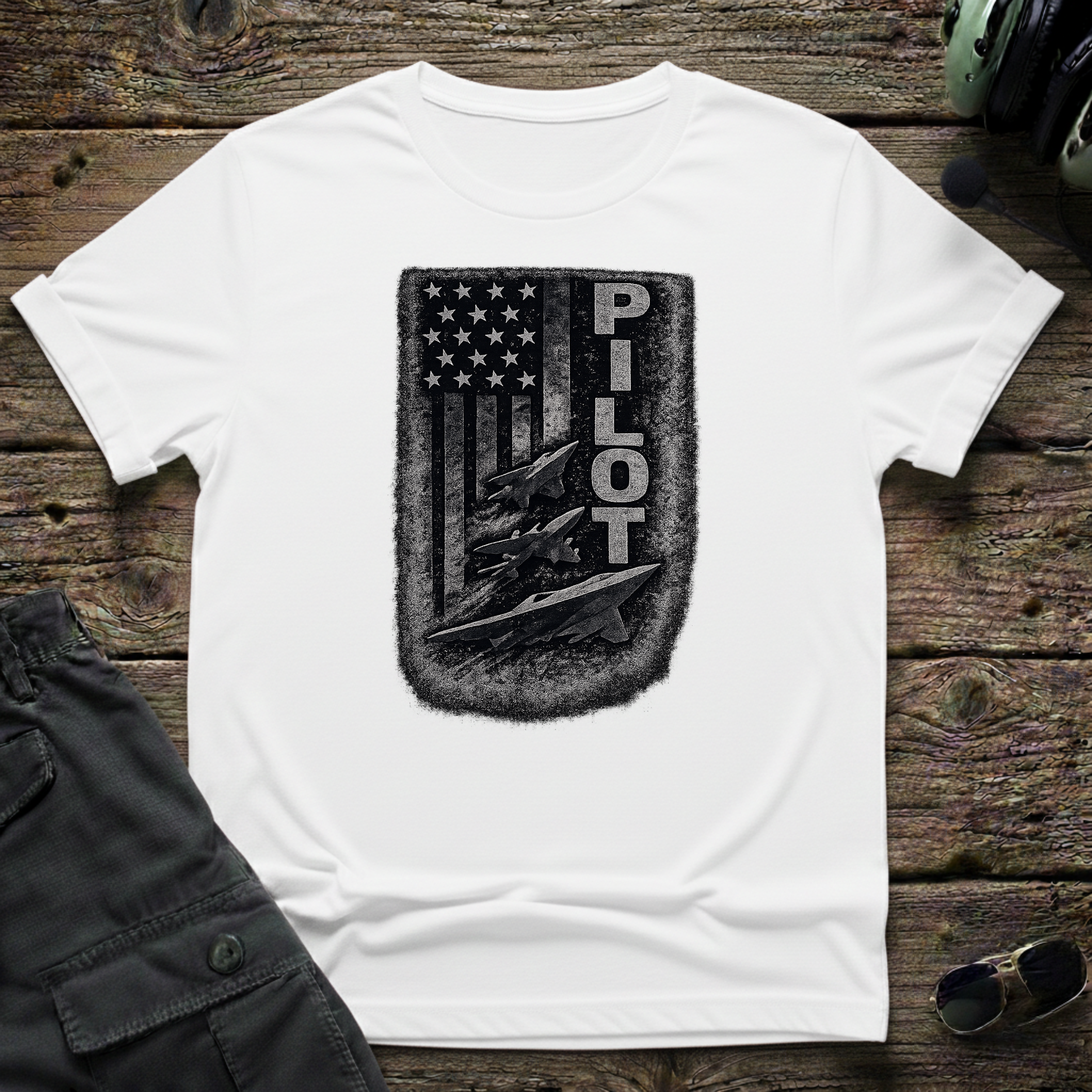 Pilot  Flag lifestyle shot - Gildan 64000 ring-spun cotton aviation shirt